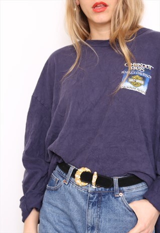 VINTAGE HARLEY DAVIDSON NAVY LONG SLEEVE TOP T-SHIRT
