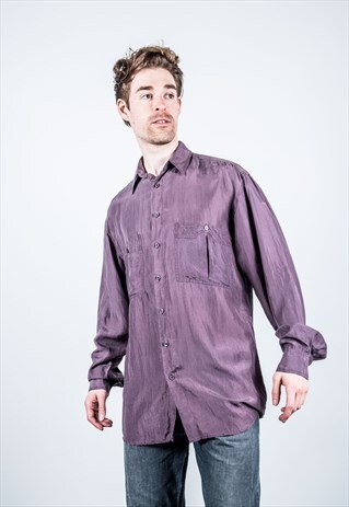 VINTAGE 1980S PURPLE SILK SHIRT