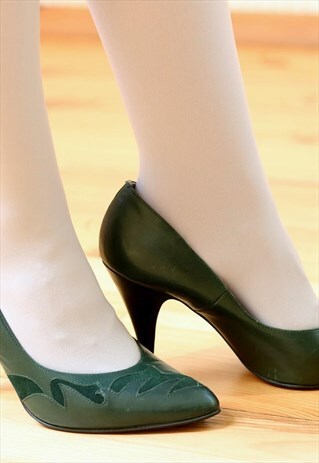 FOREST GREEN VINTAGE HIGH HEEL SHOES