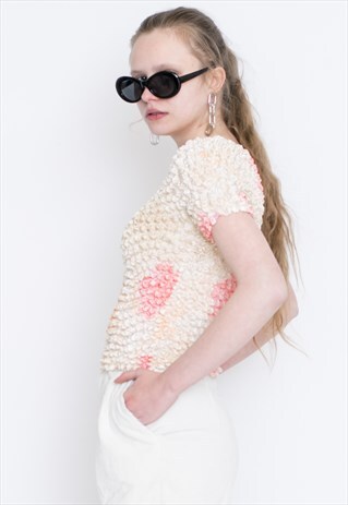 VINTAGE WHITE FLORAL RETRO TOP T-SHIRT