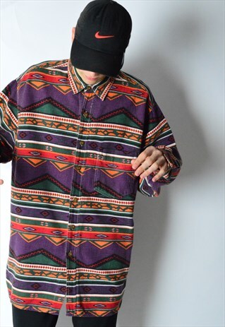 VINTAGE 80S COLOURFUL AZTEC LONG SLEEVE SHIRT