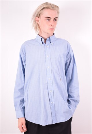 TOMMY HILFIGER MENS VINTAGE SHIRT LARGE BLUE 90S