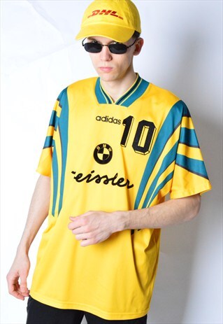 VINTAGE 90S YELLOW ADIDAS FOOTBALL JERSEY T-SHIRT
