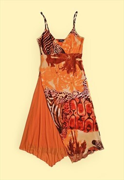 Y2K Micro-Mesh Slip Dress Animal Zebra print Orange Layered 