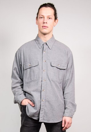 90'S VINTAGE LIGHT GREY FLANNEL SHIRT