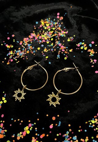 Starburst Circle Geometric Silver Earrings 