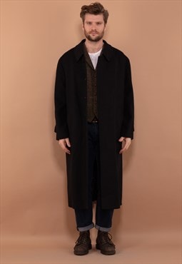 Vintage 90's Men Wool Blend Maxi Coat in Dark Grey