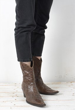 Women Cowboy Faux Leather Boots Shoes UK5.5 US7.5 EU38 Heel