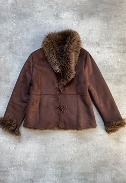Vintage suede penny lane afghan jacket in brown