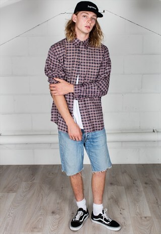 VINTAGE RED NAVY CHECKED LONG SLEEVE SHIRT