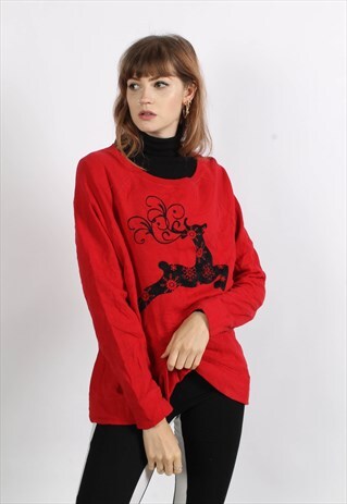 VINTAGE 90'S OVERSIZE SWEATSHIRT DEER GRAPHIC RED