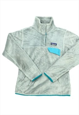 Patagonia Fleece fluffy grey turquoise pocket detail