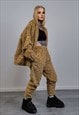 GOLDEN FAUX FUR JACKET HANDMADE DETACHABLE RAVE BOMBER BROWN