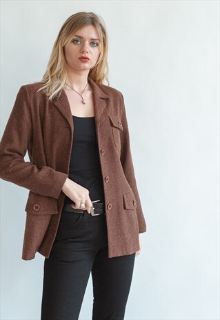 VINTAGE 70S MINIMAL FITTED CUT BLAZER IN BROWN