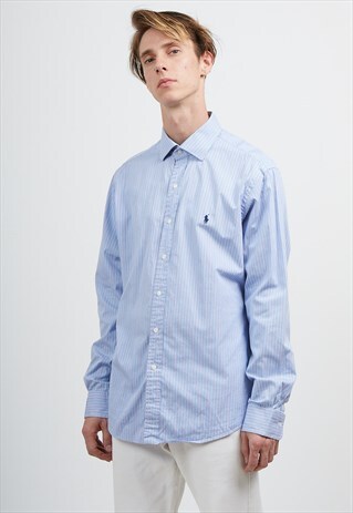 VINTAGE BLUE POLO RALPH LAUREN LONG SLEEVE STRIPED SHIRT
