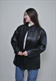 BLACK LEATHER JACKET, 90S WOMEN LEATHER COAT, 80S AUTUMN 