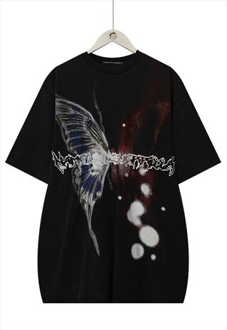 BLEACHED SPRAY PAINT BUTTERFLY PRINT SLOGAN FADE T-SHIRT
