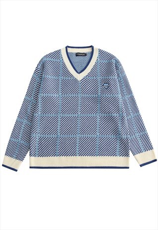 KALODIS V-NECK PLAID PANEL OVERSIZE SWEATER