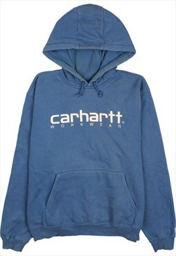 Vintage 90's Carhartt Hoodie Spellout Blue Large