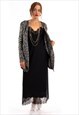 KNITTED DRAPED WATERFALL CARDIGAN IN BLACK AND GREY