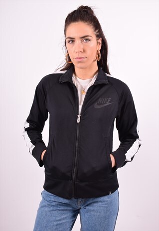 NIKE WOMENS VINTAGE TRACKSUIT TOP JACKET LARGE BLACK 90'S