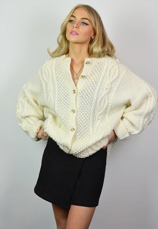 VINTAGE OVERSIZED CREAM ARAN KNITTED CARDIGAN