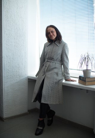 VINTAGE 60'S GREY PATTERNED BELTED COAT