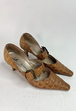 Vintage Y2k Stiletto High Heel Shoes Faux Crocodile 90s 