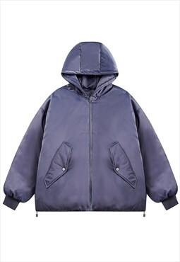 Hooded bomber jacket padded grunge puffer winter coat blue 
