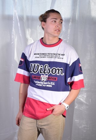 VINTAGE WILSON WHITE, BLUE AND RED TEE