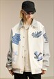 Skater varsity jacket embroidered college bomber in white