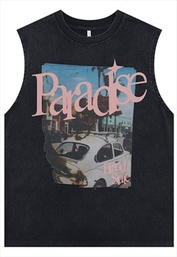 Paradise print tank top surfer vest retro sleeveless t-shirt