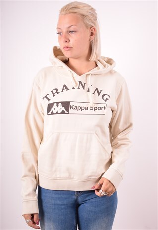 KAPPA WOMENS VINTAGE HOODIE JUMPER MEDIUM BEIGE 90S