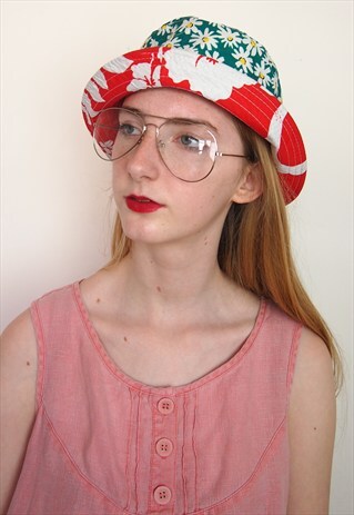REVERSIBLE BUCKET HAT RED AND GREEN PRINT