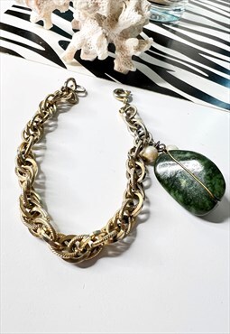 1970's Green Stone Rope Chain Bracelet