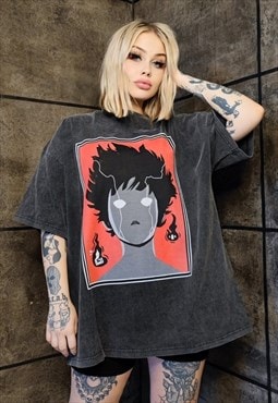 Anime t-shirt premium vintage wash grunge Naruto tee in grey