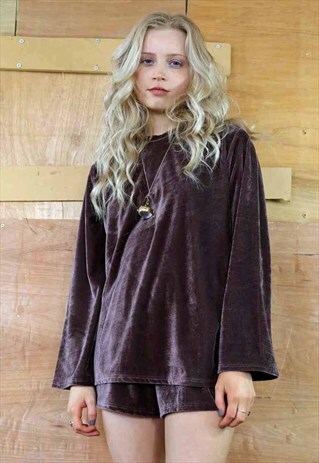 SOFT BROWN VELVET SHORTS & JUMPER CO-ORDINATES