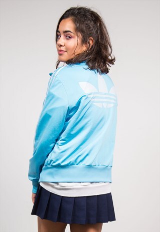 VINTAGE 90'S BABY BLUE ADIDAS TREFOIL TRACKSUIT JACKET TOP