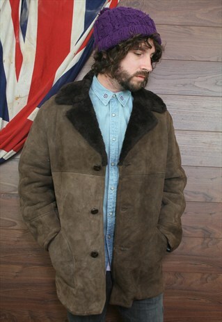 VINTAGE SUEDE,SHEEPSKIN SHEARLING BORG LINED COAT ,LARGE