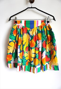 Vintage Floral Summer Skirt, Mini, Sun, Fruits