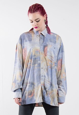 90'S PASTEL COLOURED ABSTRACT PATTERN SHIRT