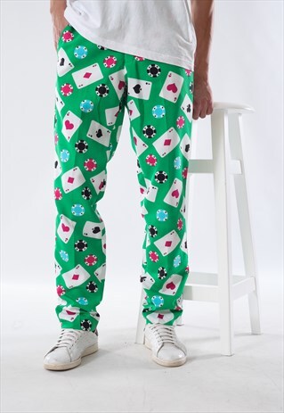 VINTAGE POKER PRINTED GRAPHIC PANTS 90S GREEN