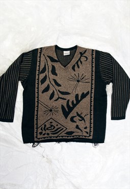 Vintage 80s Knit Jumper w Reworked Frayed Hem