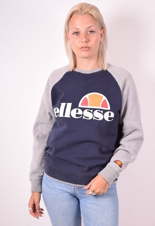 ELLESSE WOMENS VINTAGE SWEATSHIRT JUMPER MEDIUM GREY 90S