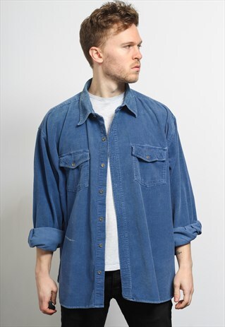 VINTAGE CORDUROY CORD SHIRT BLUE