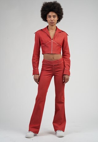 VINTAGE 90S DENIM RED JACKET/TROUSERS CO-ORD