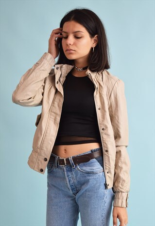 VINTAGE 90'S RETRO FAUX LEATHER BIKER STYLE NEUTRAL JACKET