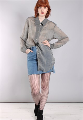 VINTAGE 90S SHEER TEXTURED LONG SHIRT