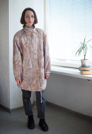 VINTAGE 80'S LIGHT BROWN ABSTRACT PRINT COAT