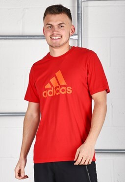 Vintage Adidas T-Shirt in Red Short Sleeve Tee Medium